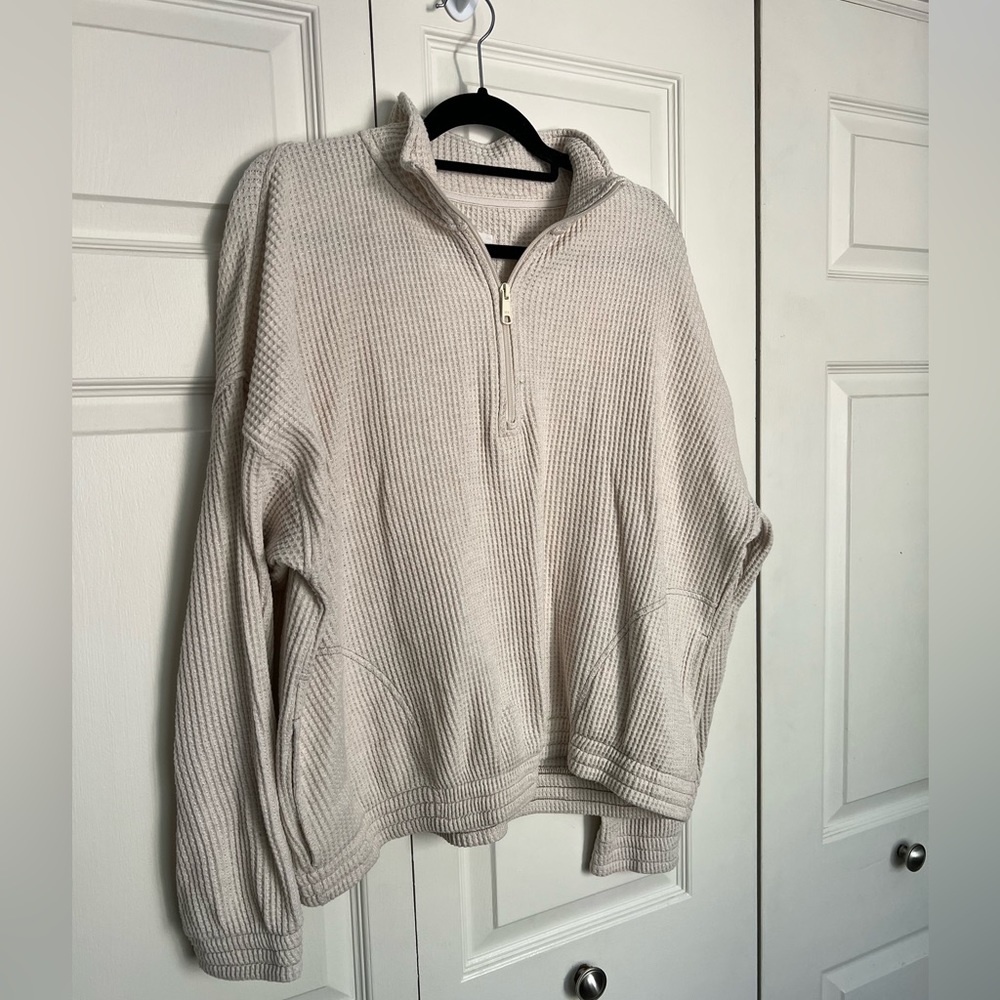Aerie Cream Waffle Knit Halfzip Jacket Size XL